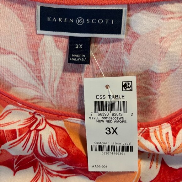 Karen Scott Plus Size 3X Pink & Orange Floral Scoop-Neck Short-Sleeve Top NWT - Picture 6 of 6